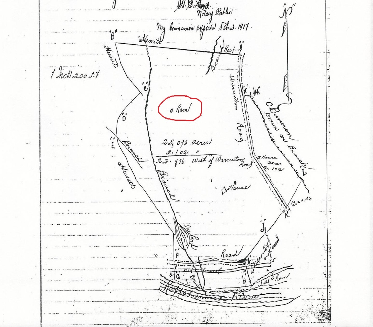 1916 plat showing location of ram