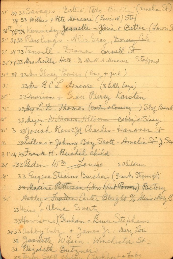 Handwritten Multi-Year Guest List
