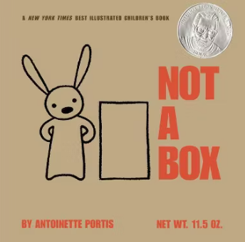 Book cover for the book, Not a Box, featuring a line drawing rabbit and box.